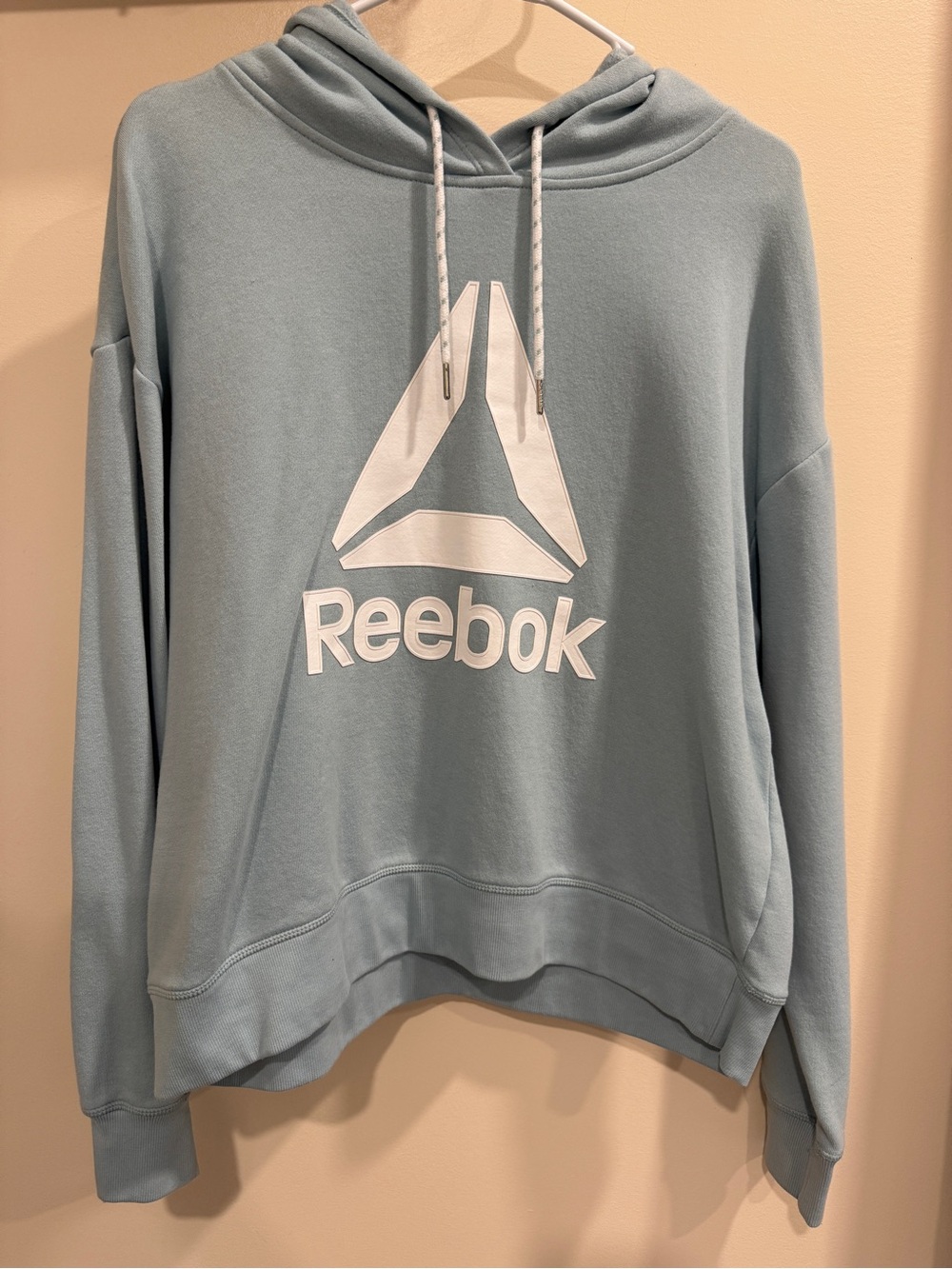 Reebok Pale Blue Hoodie with White Logo and Red Accent